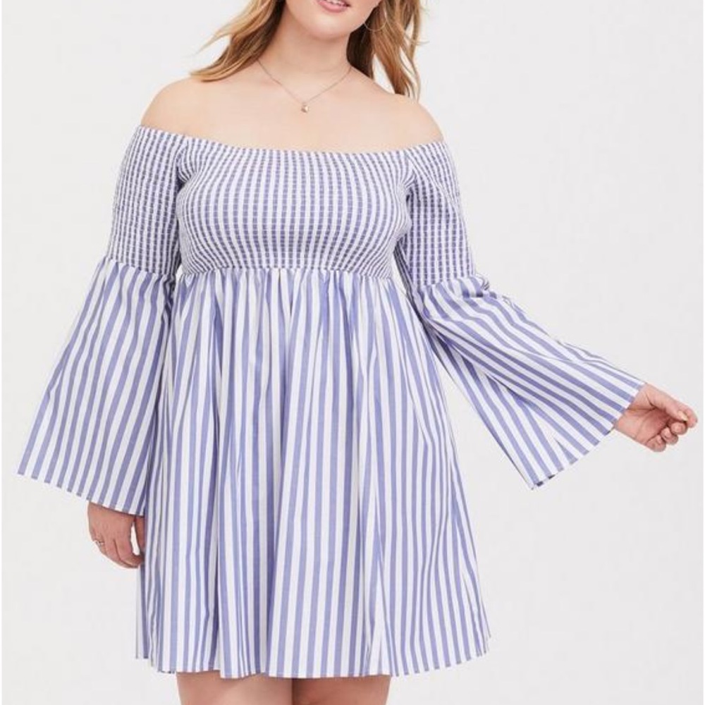 Torrid Blue Stripe Smocked Skater Dress